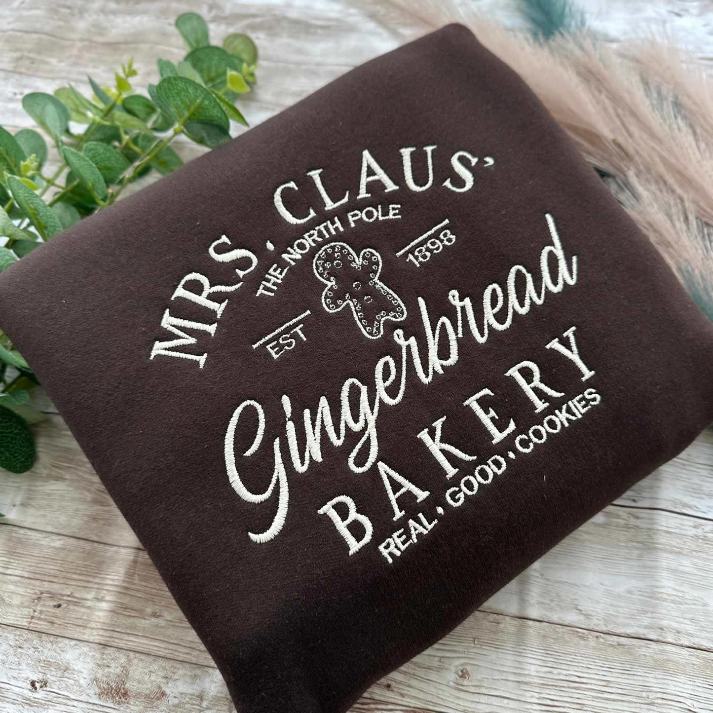 Mrs Claus Gingerbread Bakery Embroidered Sweatshirt
