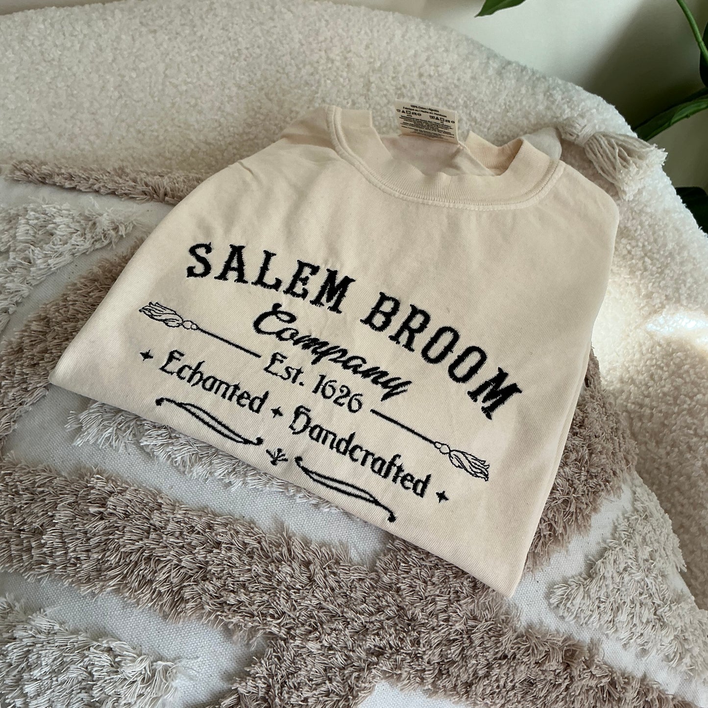 Salem Broom Embroidered Halloween Comfort Colors T-Shirt