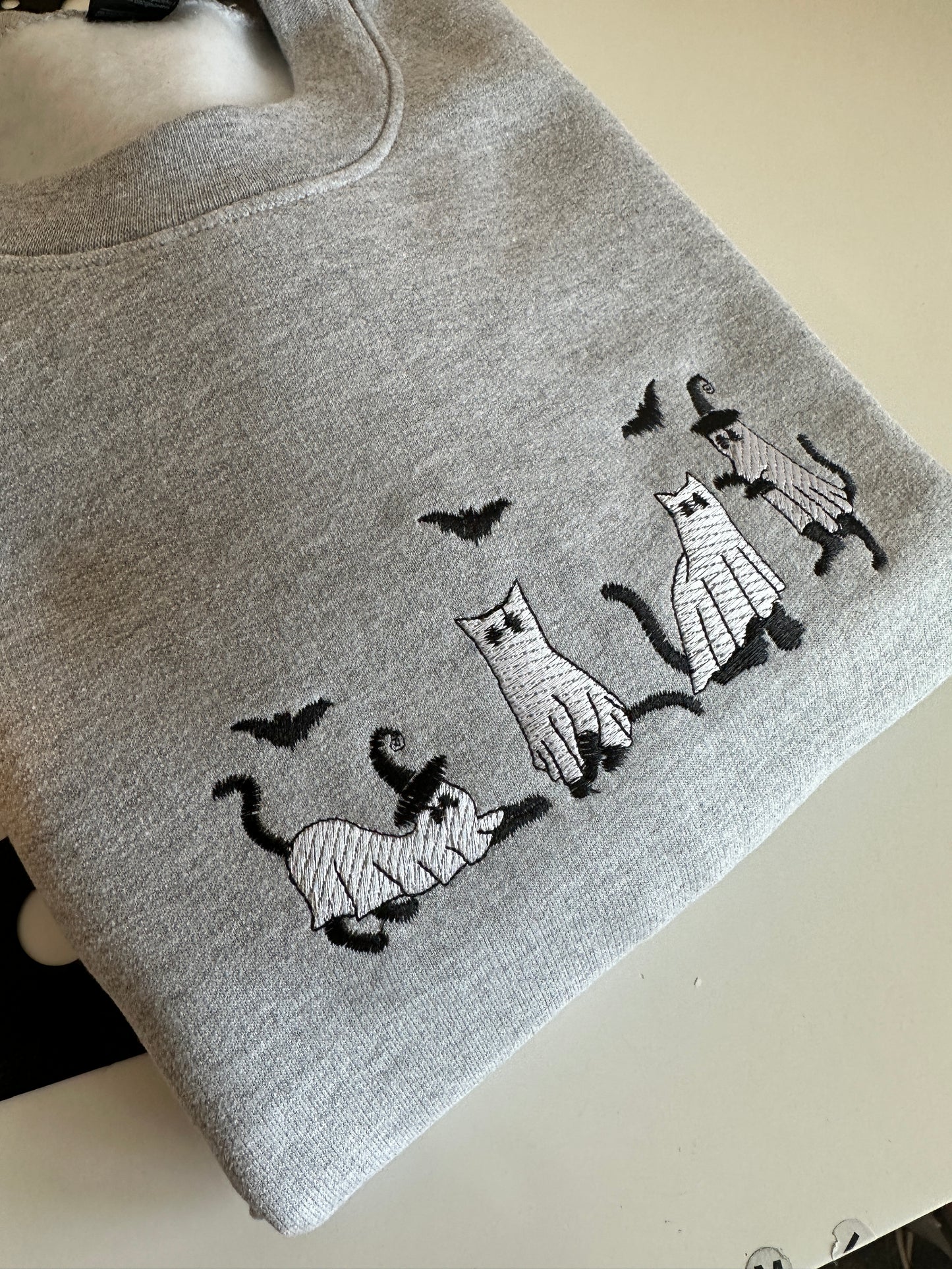Embroidered Ghost Cat Halloween jumper