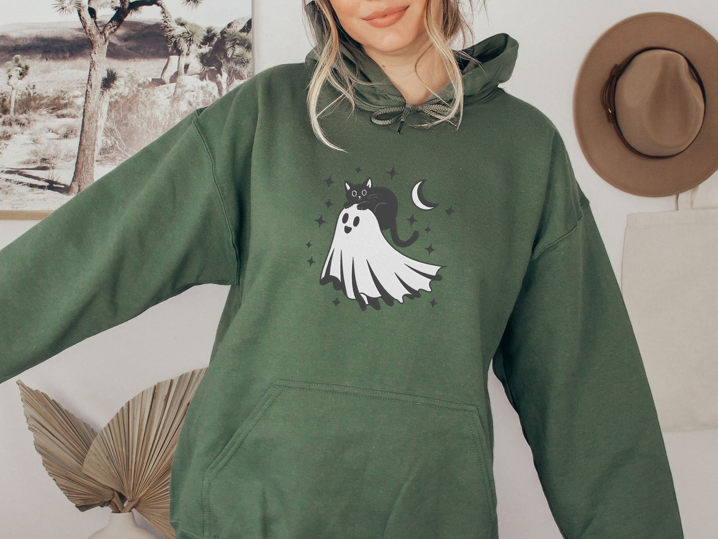 Black Cat & Ghost Sweatshirt β Embroidered Spooky Cute Halloween Jumper
