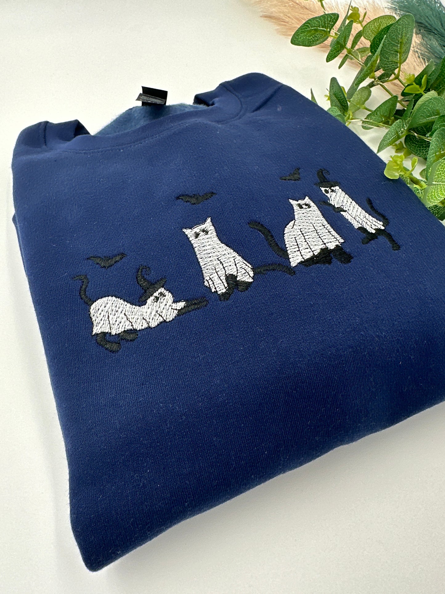 Embroidered Ghost Cat Halloween jumper