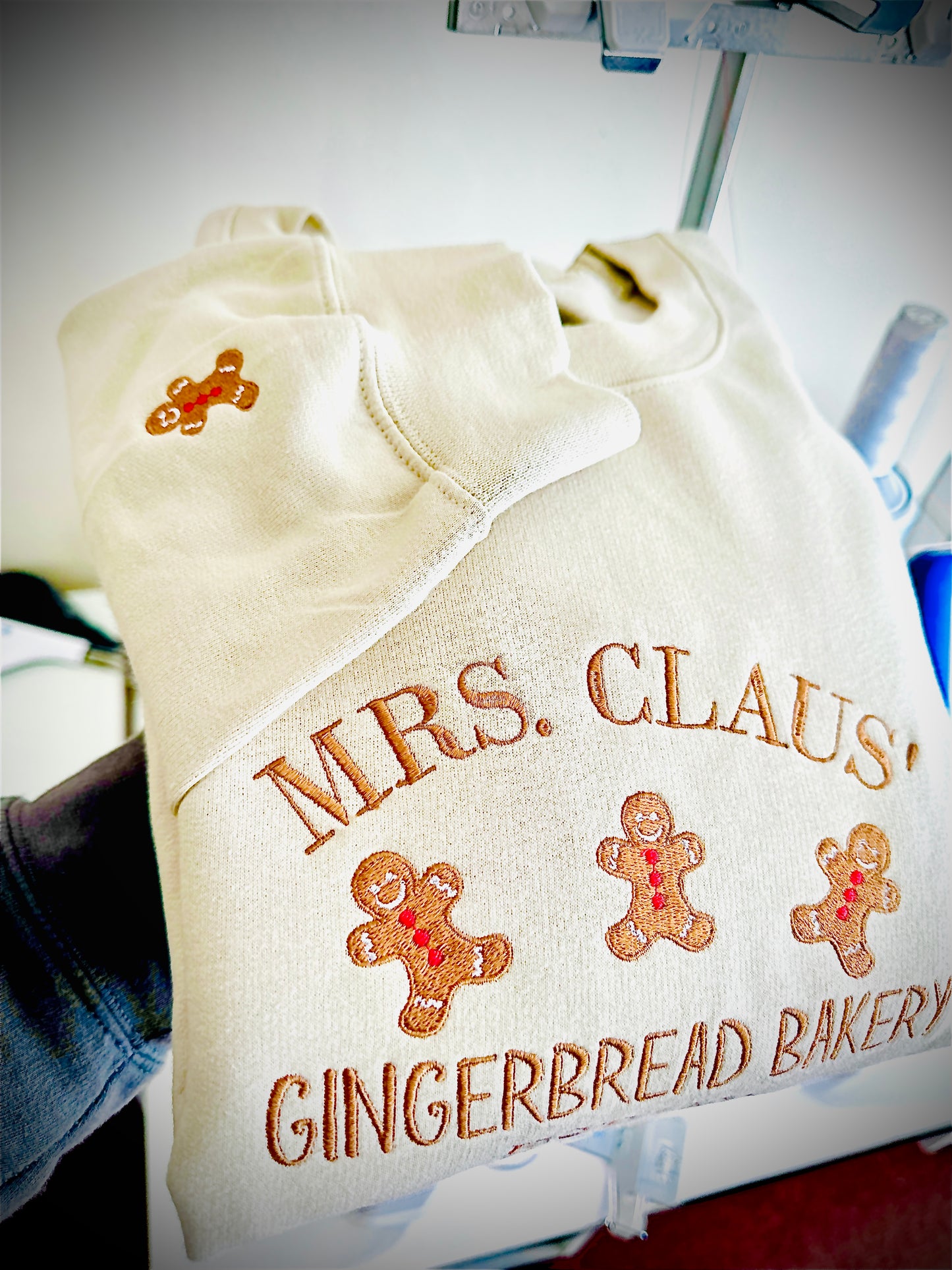 Mrs Claus Gingerbread Bakery Embroidered Sweatshirt