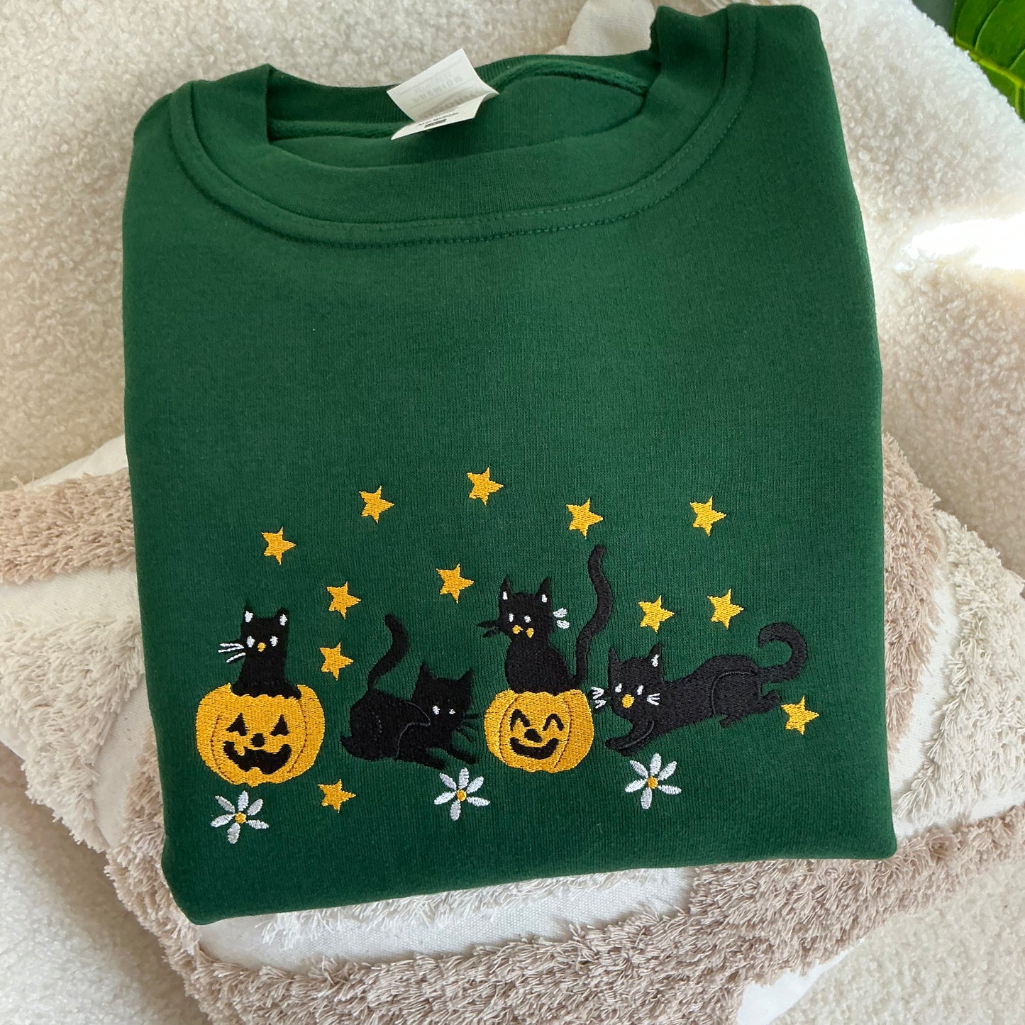 Cat Embroidered Ghost Halloween jumper