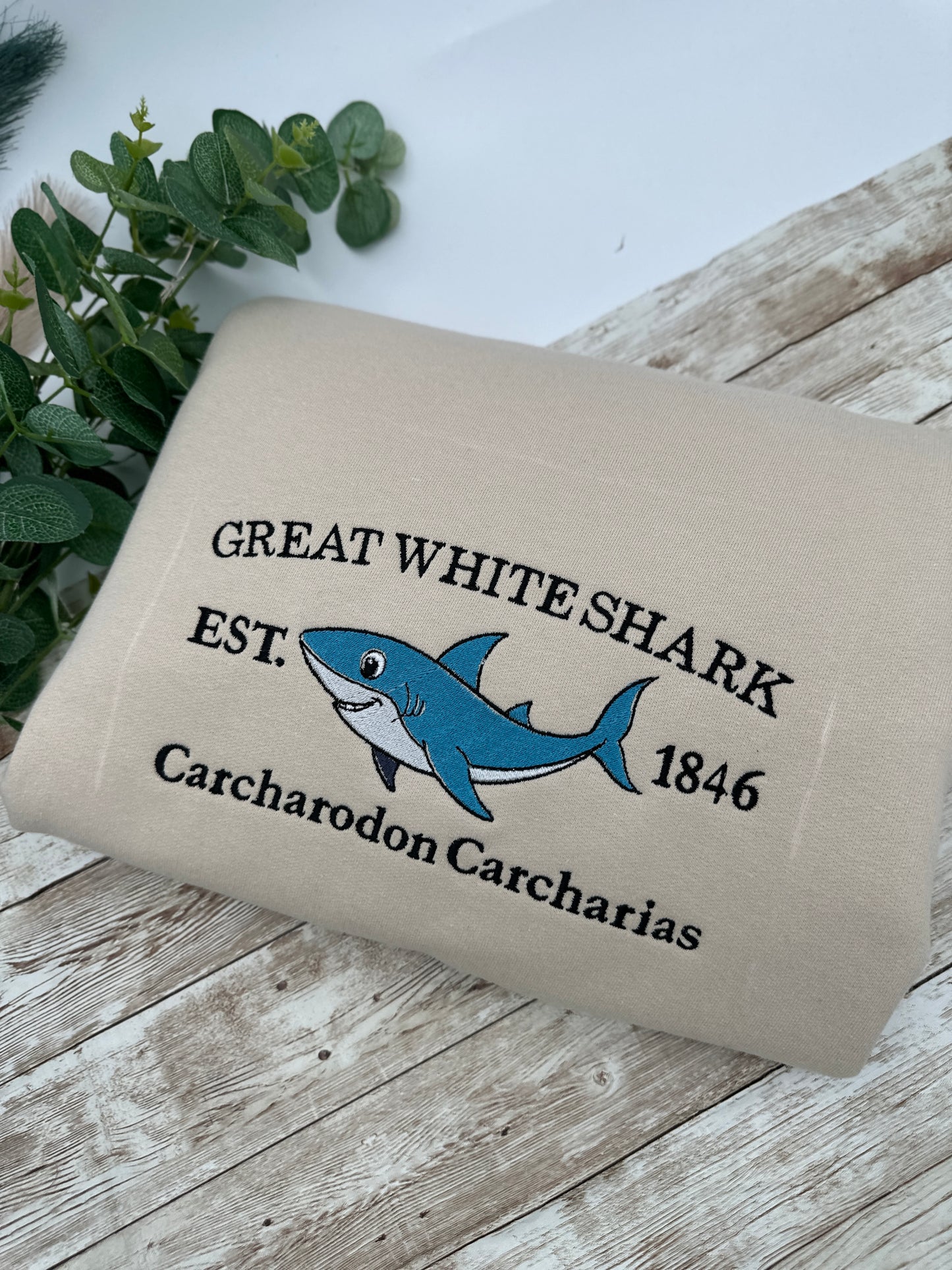 Shark Embroidered Hoodie Jumper