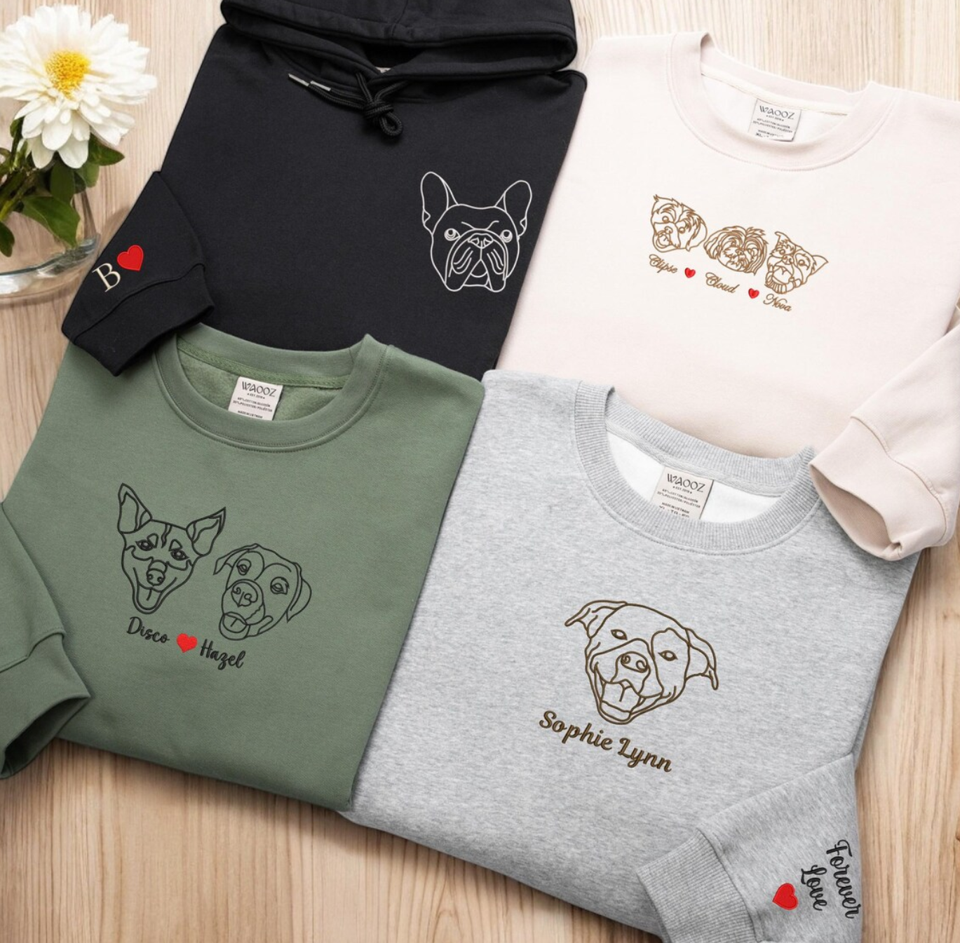 Personalised hand drawed outline Embroidered Sweatshirt Hoodie