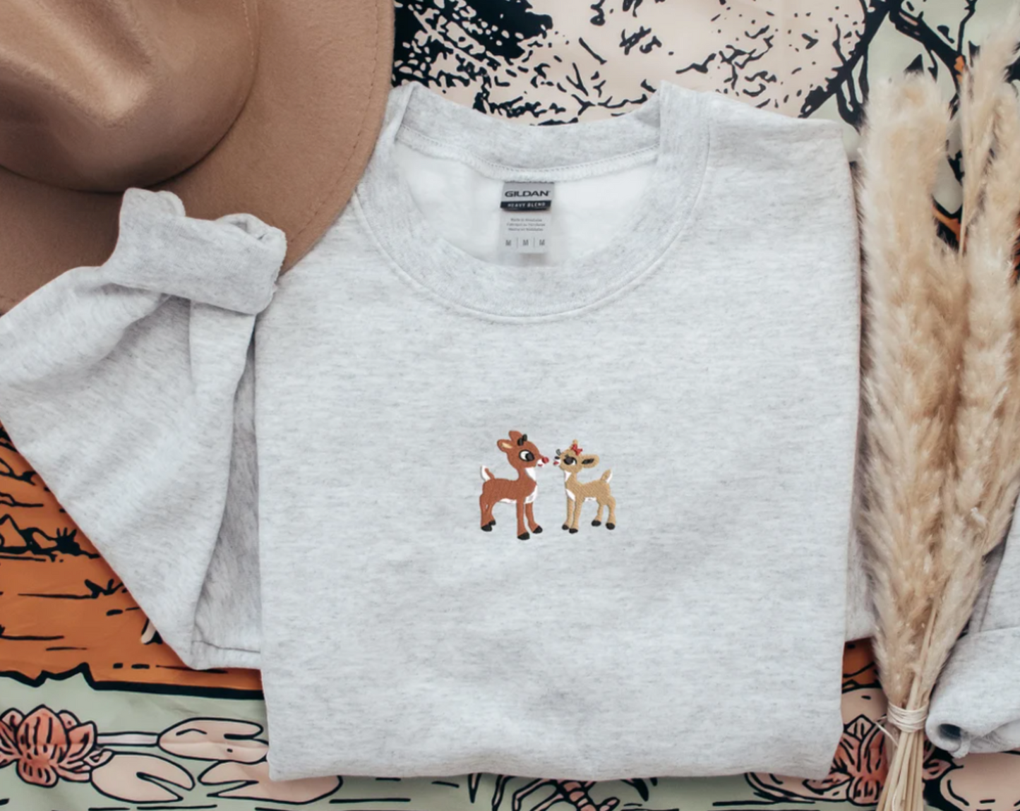 Classic Rudolph and Clarice Embroidered Sweatshirt, Christmas Embroidered Sweatshirt