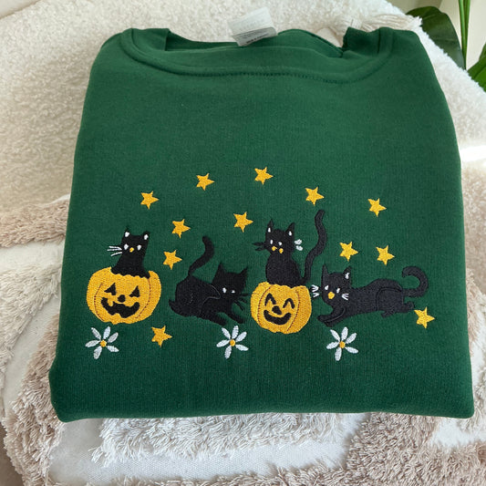 Cat Embroidered Ghost Halloween jumper
