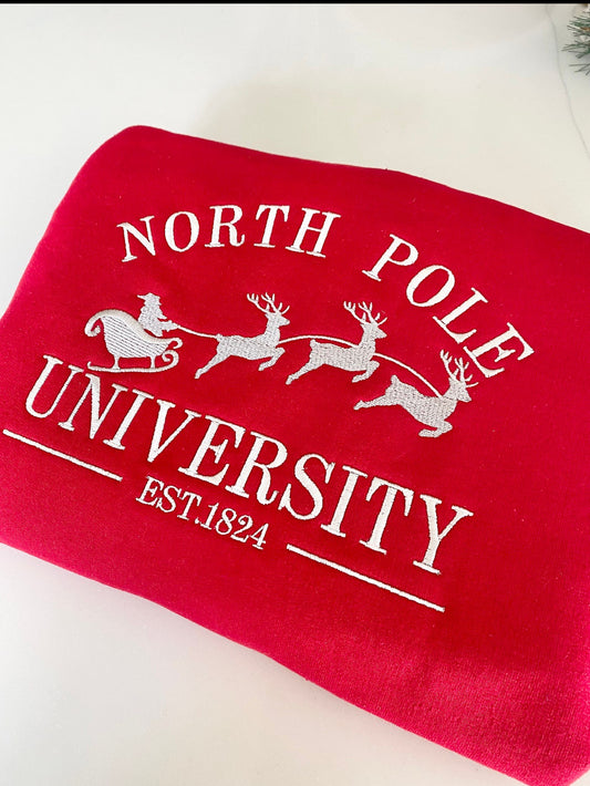 North Pole University Christmas Embroidered Sweatshirt