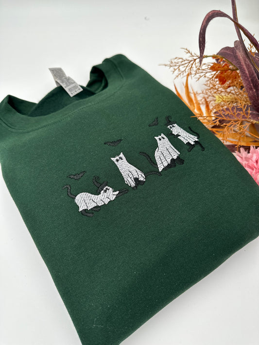 Embroidered Ghost Cat Halloween jumper