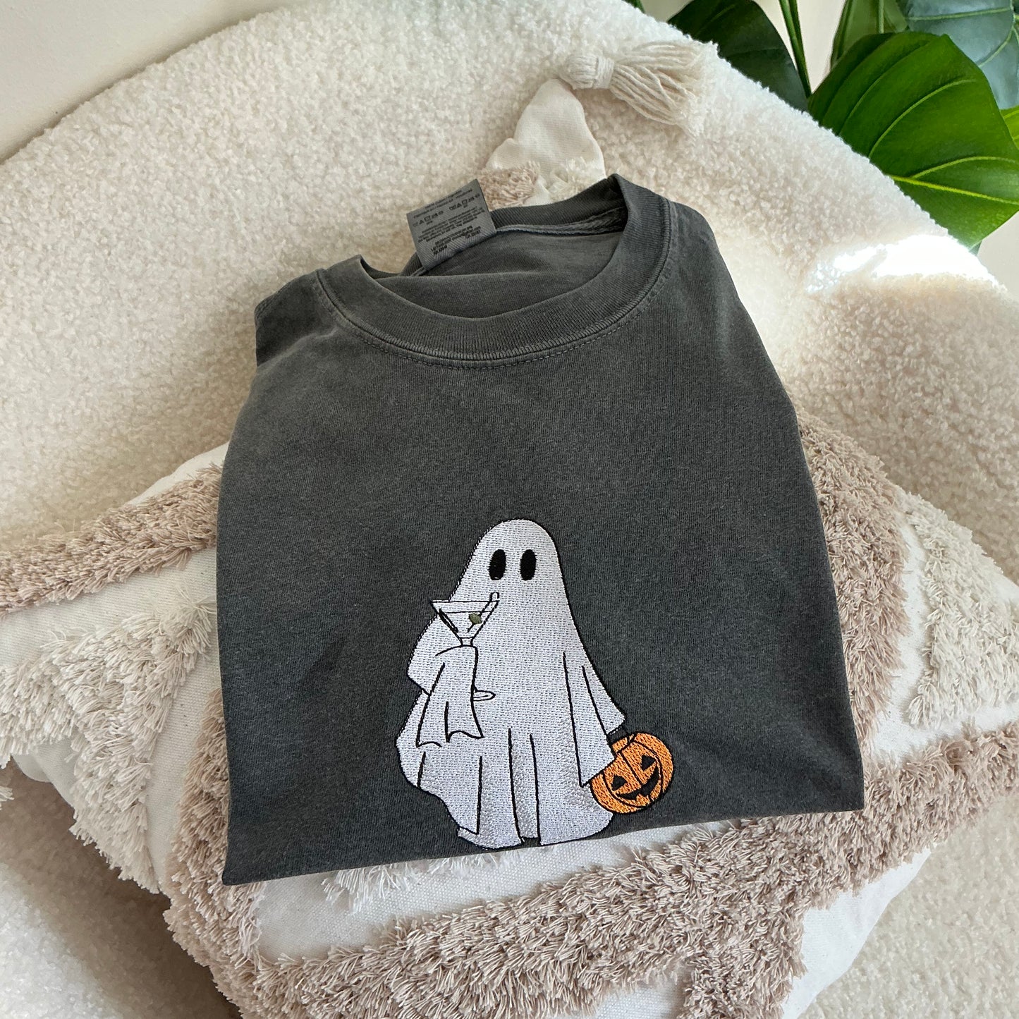 Embroidered Ghost Pumpkin Halloween Comfort Colors T-Shirt