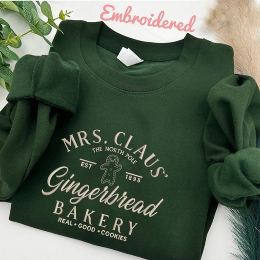 Mrs Claus Gingerbread Bakery Embroidered Sweatshirt