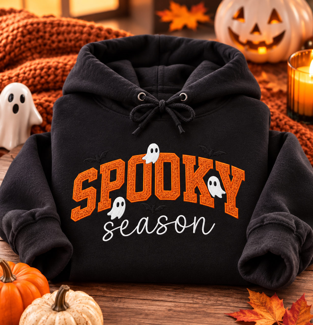 Spooky Season Embroidered Halloween Sweatshirt | Ghost & Pumpkin Jumper