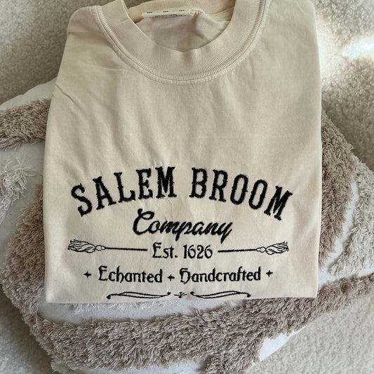 Salem Broom Embroidered Halloween Comfort Colors T-Shirt