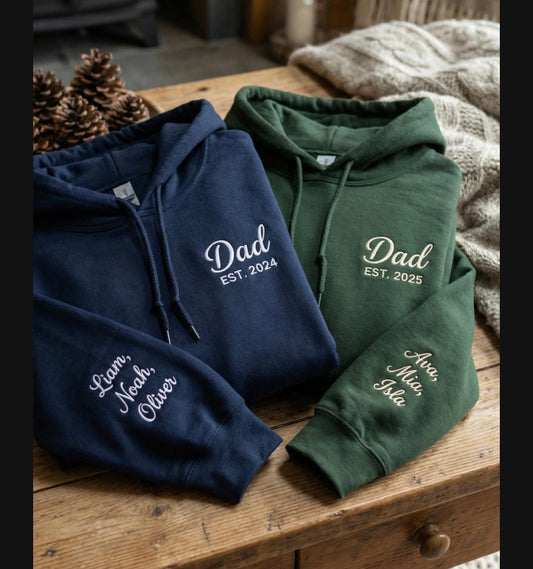 Personalised Dad Embroidered Hoodie | Custom Est. Year & Children's Names | Father's Day Gift