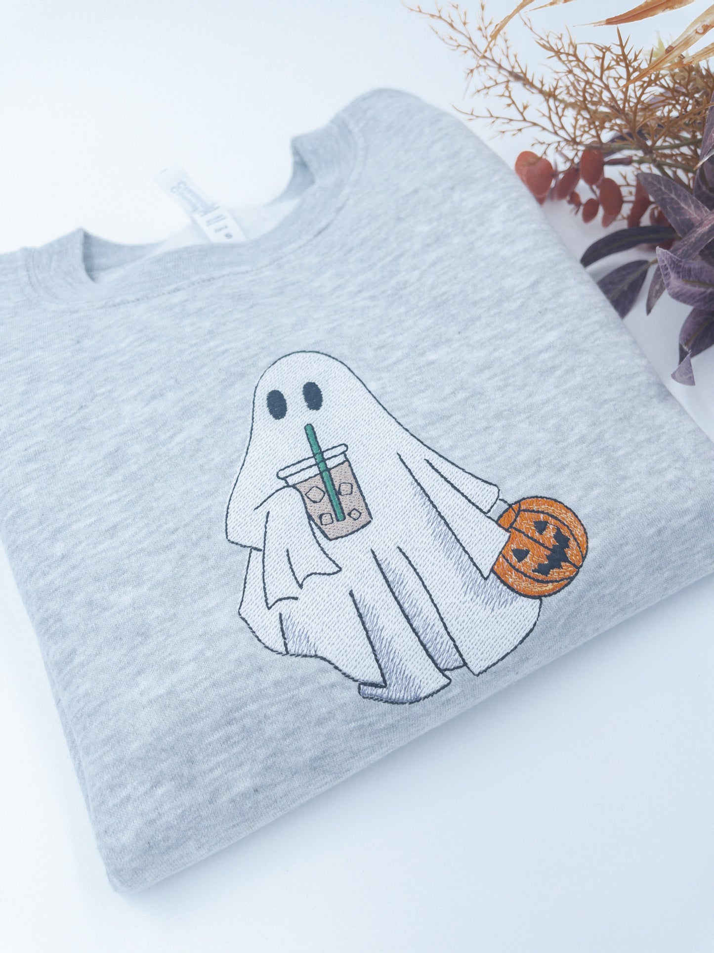 Embroidered ghost pumkpkin coffe halloween jumper