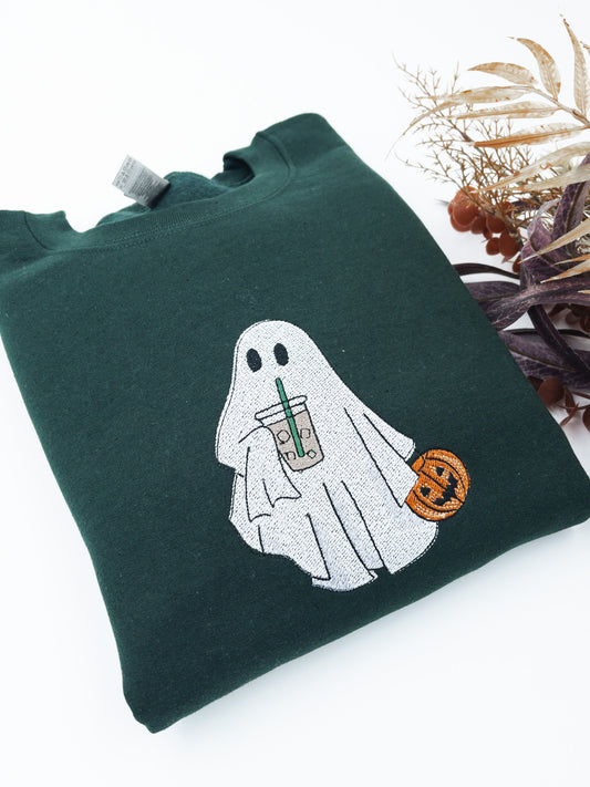 Embroidered ghost pumkpkin coffe halloween jumper