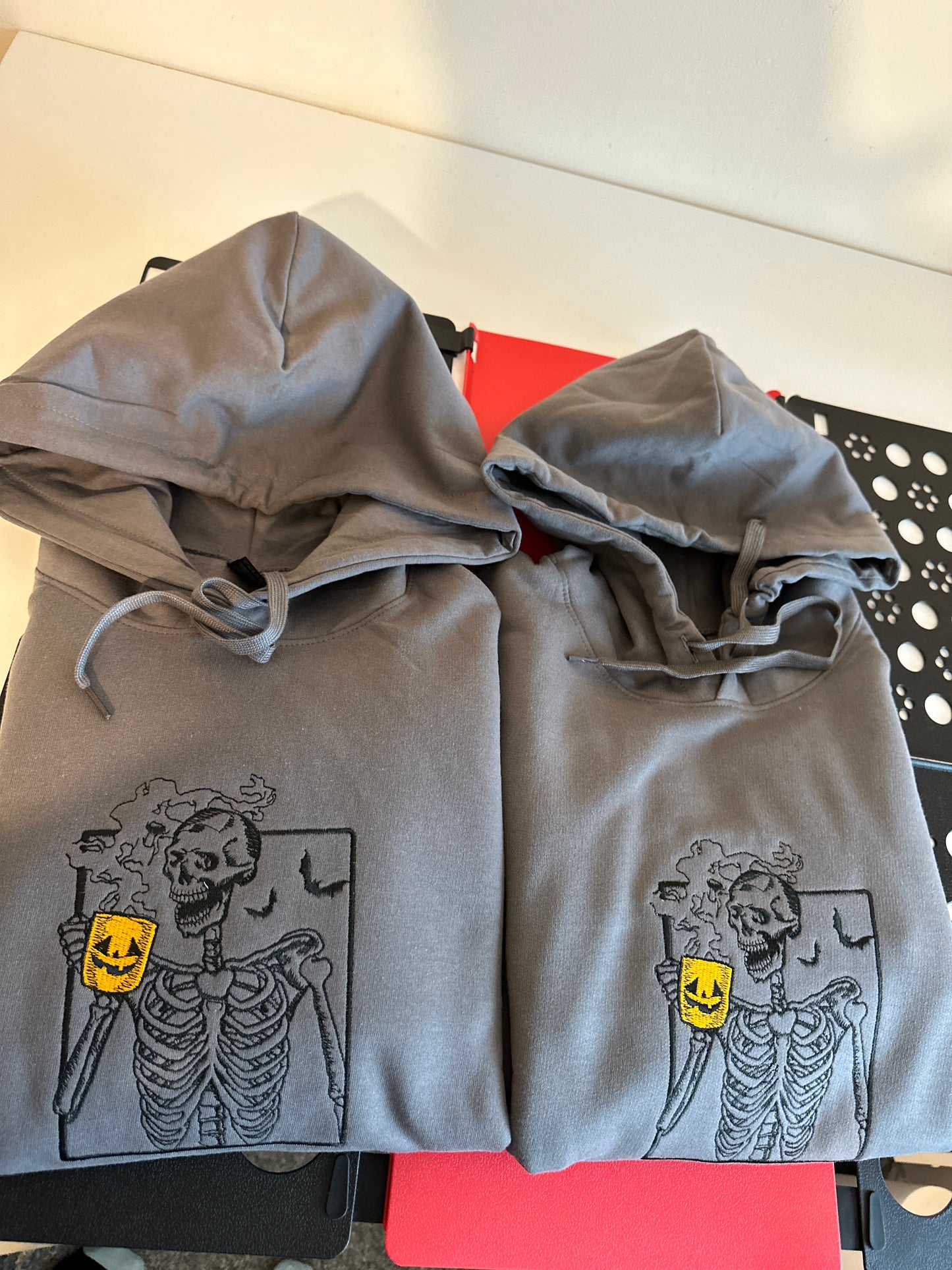 Embroidered Skeleton with Coffee Halloween Sweatshirt