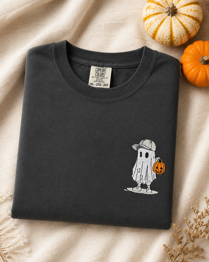 Embroidered Halloween Ghost T-Shirt | Pumpkin Trick or Treat Comfort Colors Tee
