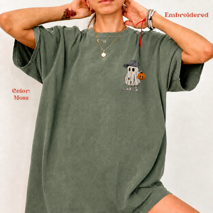 Embroidered Halloween Ghost T-Shirt | Pumpkin Trick or Treat Comfort Colors Tee