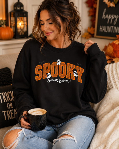 Spooky Season Embroidered Halloween Sweatshirt | Ghost & Pumpkin Jumper