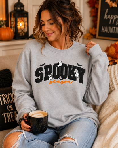 Spooky Season Embroidered Halloween Sweatshirt | Ghost & Pumpkin Jumper