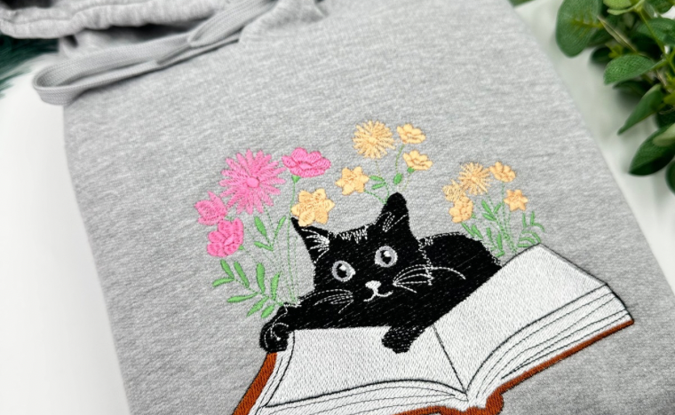 Embroidered Cat Bookish jumper