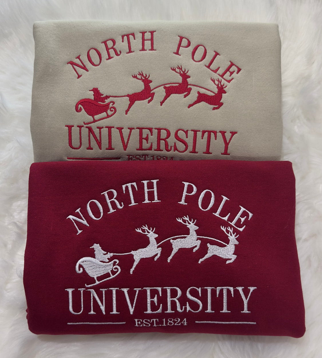 North Pole University Christmas Embroidered Sweatshirt