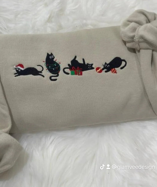 Embroidered Cat Christmas jumper