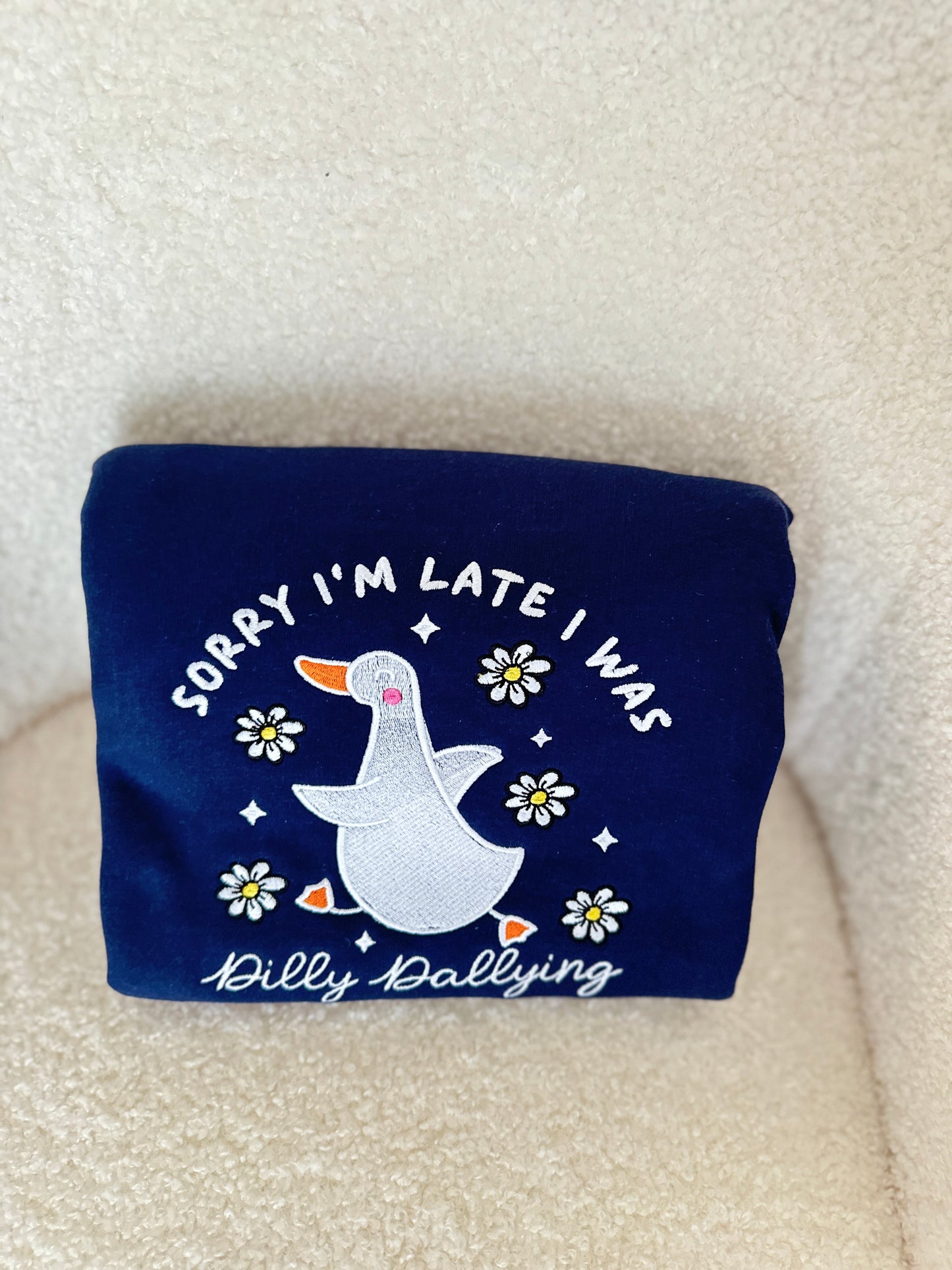 Sorry am Late Embroidered Hoodie Jumper