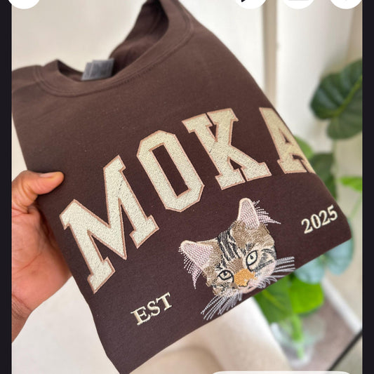 Custom Pet Portrait Embroidered Sweatshirt Hoodie