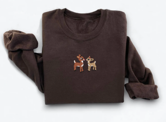 Classic Rudolph and Clarice Embroidered Sweatshirt, Christmas Embroidered Sweatshirt